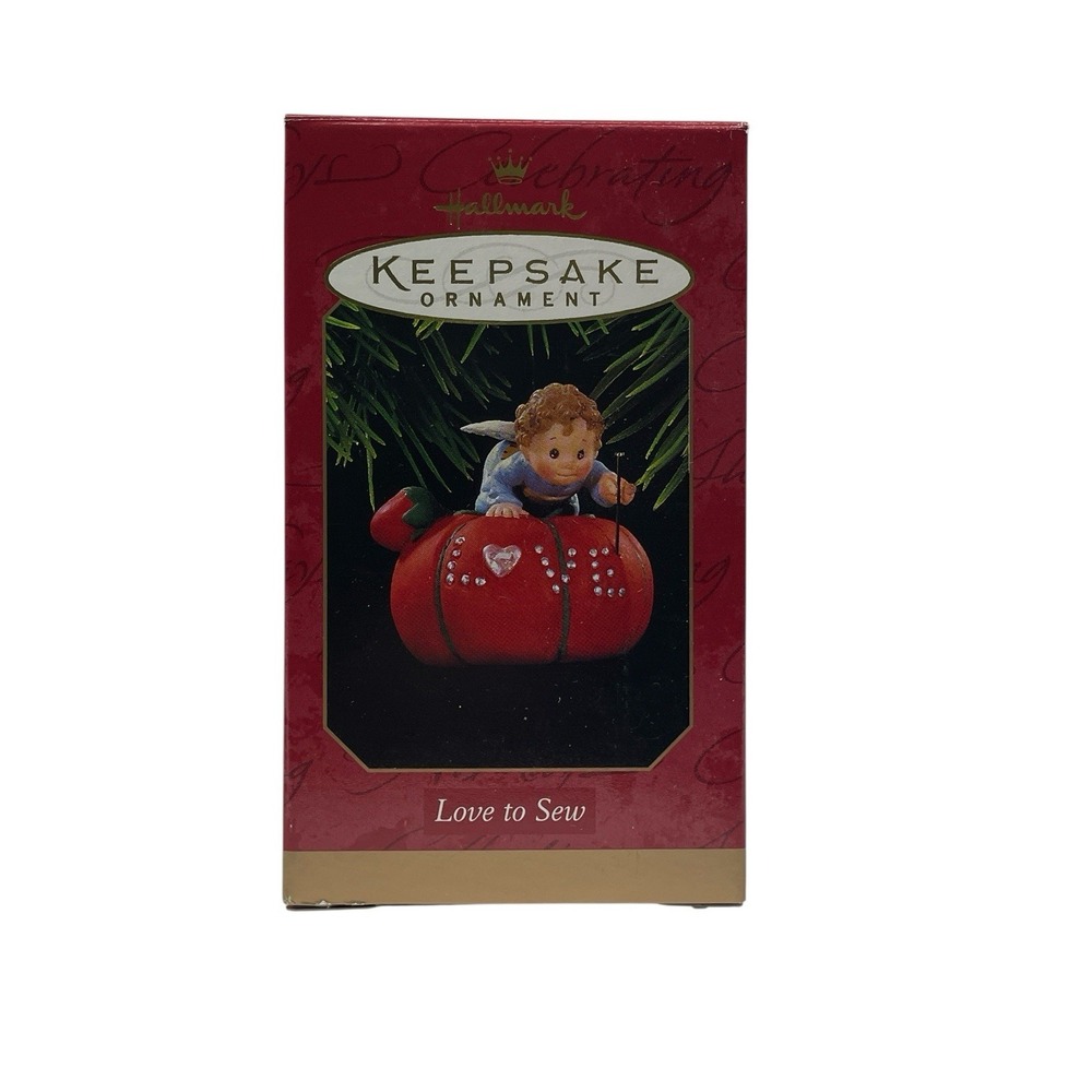 Hallmark Keepsake Ornament Love to Sew Angel on Pin Cushion 1997